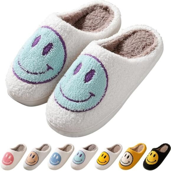 NEW Smile Face Slippers for Women – Retro Happy Face Plush Slippers, Soft & - Picture 2 of 7